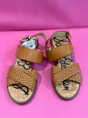Sam Edelman Cognac Braided Leather Platform Sandals
